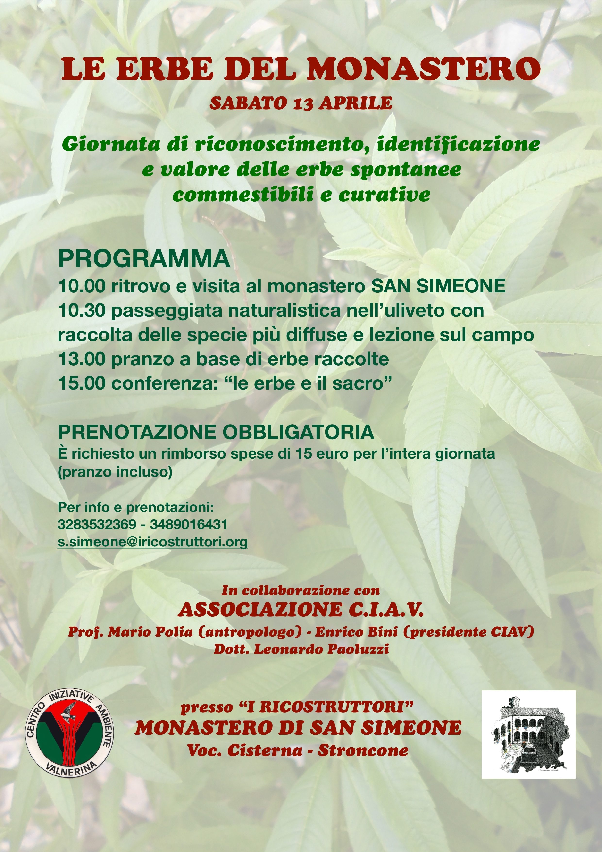 LE ERBE DEL MONASTERO Sabato 13 aprile, Terni