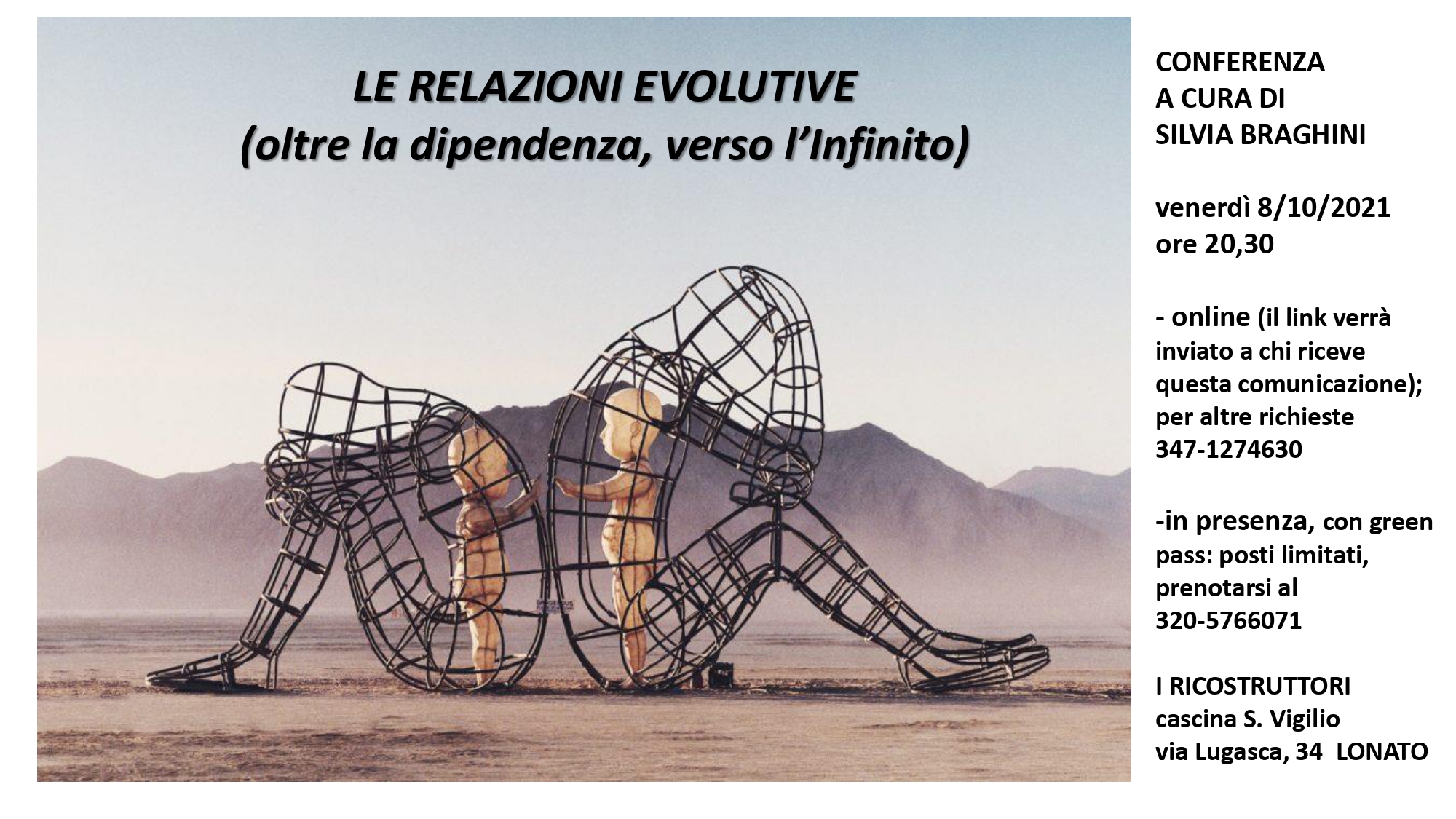 Venerdì 8 ottobre ore 20:30 Conferenza a cura di Silvia Braghini “le relazioni evolutive”
