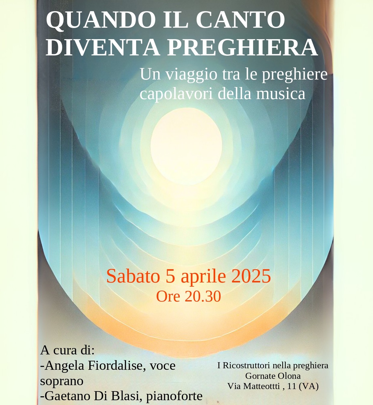 Concerto “Quando il canto diventa preghiera” sabato 5 aprile ore 20.30